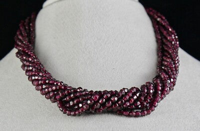 Natural Garnet 4mm Faceted Round Beaded Necklace 9 L 659ct Red Fashion Jewelry