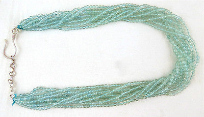 Blue Natural Aquamarine 533 Ct Round Beads Sterling Silver Necklace 10 String
