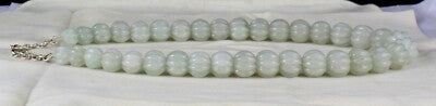 Natural Aventurine Jade 828 Ct Melon Carved Beads Sterling Silver Necklace