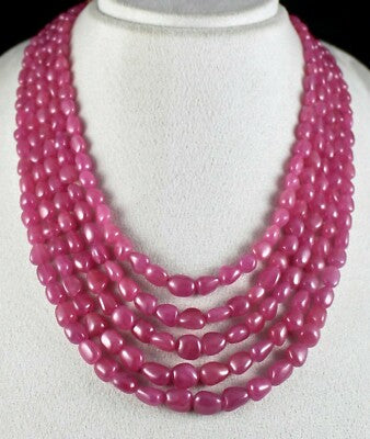 Certified Natural Untreated Ruby Beads 5 Line 1087 Ct Ladies Gemstone Necklace