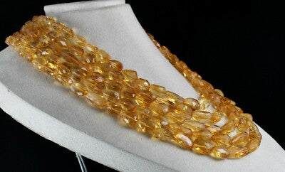 Certified Natural Yellow Citrine 1761 Ct Beads Gemstone Fashion Necklace