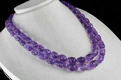 Certified Natural Amethyst 759 Ct Carved Beads Important Gemstone Necklace