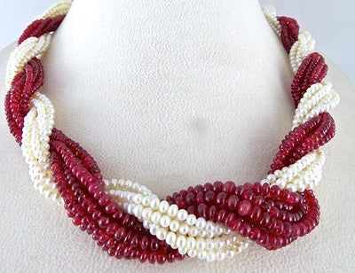 Certified Natural Red Spinel 592 Ct Freshwater Pearl Necklace For Women