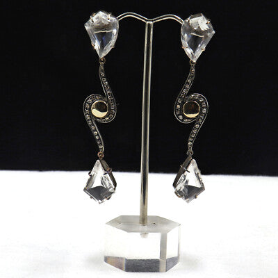 Natural Rock Crystal Quartz Diamond 71.44ct 18k Gold Sterling Silver Earrings