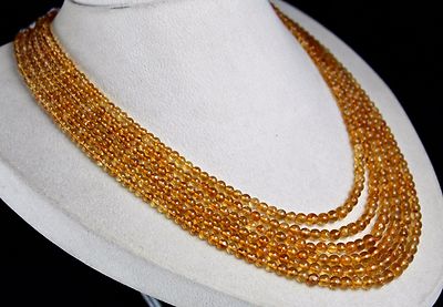 Natural Citrine Necklace Round Beads 6mm Yellow Gemstone 419 Ct Fashion Party