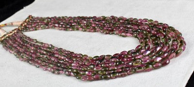 Certified Natural Bi Colors Tourmaline 456 Ct Beads Cabochon Gem Necklace