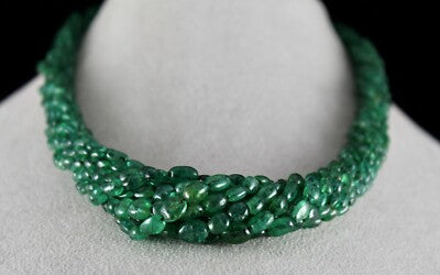Certified Natural Emerald Bead Cabochon 486 Ct Gemstone Necklace For Women