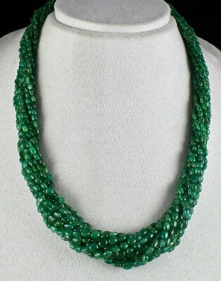 Luxury Antique Emerald Necklace 11 L 442 Ct Certified Natural Gemstone Beads