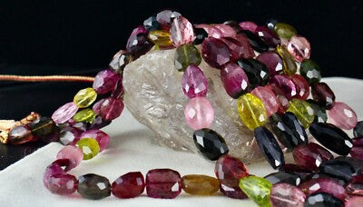 Certified Natural Multi Tourmaline Nugget Beads Necklace 4 L 2221 Ct For Women