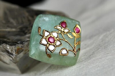 Certified Finest Mughal Colombian Emerald 22k Gold Natural Diamond Gemstone