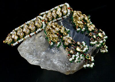 Certified Antique Natural Diamond 10ct Pearl 22k Gold Kundan Peacock Earrings