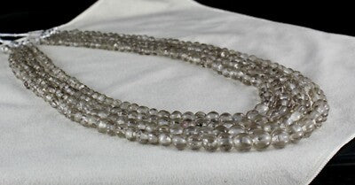Antique Natural Smoky Quartz Carved Melon Beads Necklace 735 Ct Gemstone