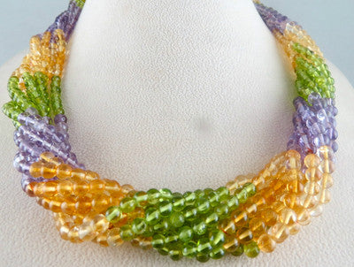 Natural Peridot 696ct Citrine Amethyst Round Beads Fashion Necklace For Women