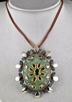 Certified Victorian Natural Emerald 10ct Quartz Ruby Sterling Silver Pendant