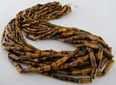 22" Natural Tiger's Eye Tube Beads Necklace 918 Carats 12 Line Gemstone
