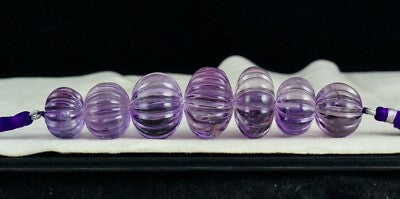 Certified Amethyst Melon Beads 29mm 601 Ct Loose Gemstone Drilled Design
