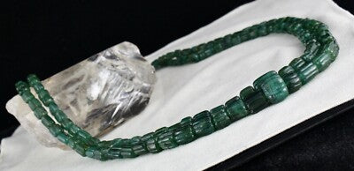 Certified Natural Emerald Beads 688 Ct Green Gemstone Sterling Silver Necklace