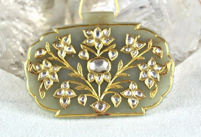 Certified Antique Old Persian Jade 10ct Pendant Studded Natural Diamond 22k Gold