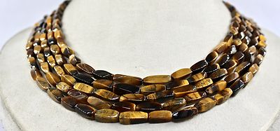 Natural Tiger Eye Beads 679 Ct Long 5 Line Gemstone Ladies Necklace