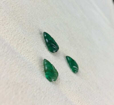 Certified Natural Emerald Carved Leaf 3 Pcs 4 Ct Gemstone Pendant Earring Design