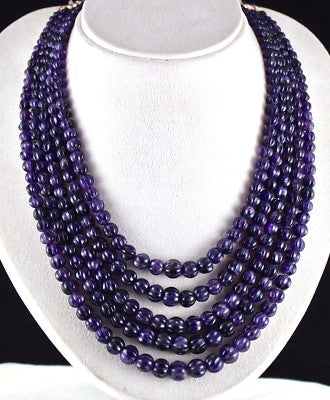 Vintage Natural Amethyst 778 Ct Carved Melon Beads Purple Gemstone Necklace