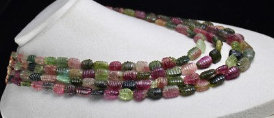 Certified Natural Multi Colour Tourmaline Carved Beads Necklace 1074 Ct Gemstone