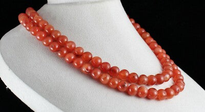 Natural Carnelian 862 Ct Beads Round Gemstone Necklace 2 Line Important