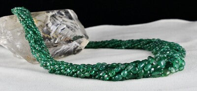 Certified Natural Emerald Bead Cabochon 486 Ct Gemstone Necklace For Women