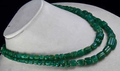 Certified Natural Emerald Carved Beads Necklace 465 Ct Vintage 17mm 2l For Women