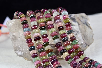 Certified Natural Vintage 737ct Multi Tourmaline Melon Engraved Beaded Necklace