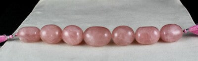 Pink Natural Rose Quartz 1369ct Long Oval Beads 7 Pcs Gemstone For Designing