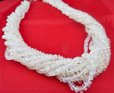 Sterling Silver Natural Rainbow Moonstone Necklace Round 727 Ct White Beads 10 L