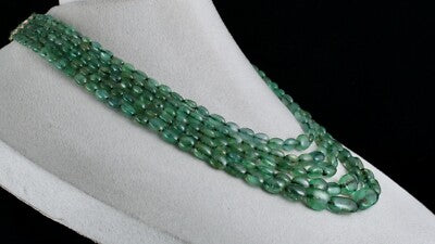 Certified Vintage Emerald Cabochon Beads 466 Ct Necklace For Women