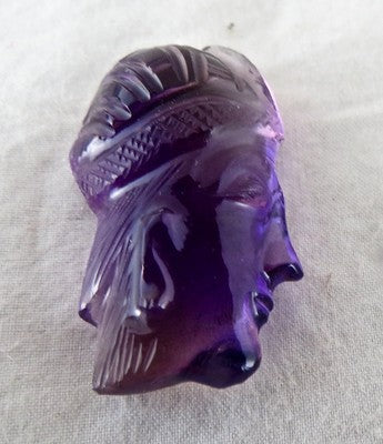 Natural Brazilian Amethyst Carved Face 53ct Gemstone Pendant 34mm Design