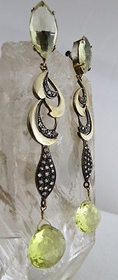 Certified Natural Lemon Quartz 83.63ct Sterling Silver 18k Victorian Earrings