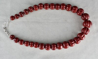 Red Jasper Melon Beads 22mm 882 Ct Sterling Silver Fashion Necklace