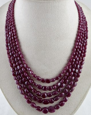Certified Natural Ruby Beads 540 Ct 5-line Precious Gemstone Necklace For Ladies