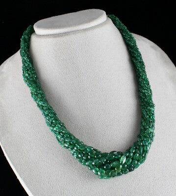 Certified Natural Emerald Bead Cabochon 486 Ct Gemstone Necklace For Women