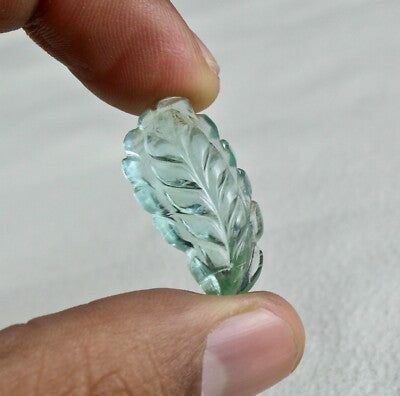 Certified Natural Aquamarine 22.43 Ct Carved Leaf Loose Gemstone Ring Or Pendant