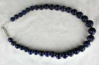 Natural Blue Jade Carved Round Gemstone 785 Ct Sterling Silver Necklace