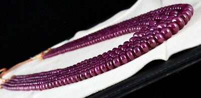 Certified Natural Unheated Ruby Beads Necklace, 1557 Ct Round 12mm, 5 Line