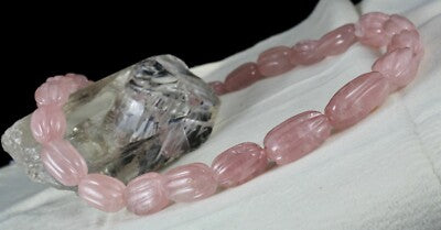 Natural Rose Quartz 903 Ct Melon Carved Silver Necklace Sterling Silver