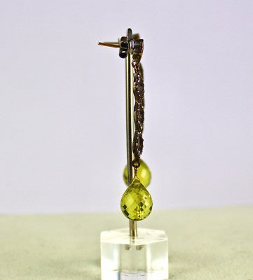 Estate 26ct Lemon Quartz Briolette Natural Diamond 18k Gold Victorian Earrings