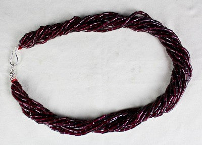 Natural Red Garnet Tube Beads Necklace 10l, 937ct Sterling Silver Ladies Fashion