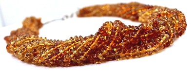 10 Line Natural Citrine Beads Necklace 680ct Sterling Silver Fashion Jewelry