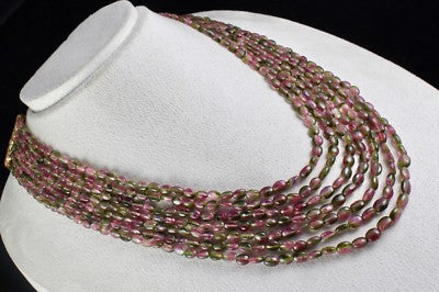 Certified Natural Bi Colors Tourmaline 456 Ct Beads Cabochon Gem Necklace