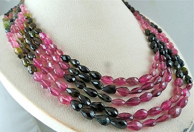 Certified Natural Multi Tourmaline Faceted Teardrop Necklace 560ct, 5 Line