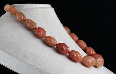 Orange Quartz Carved Beads 856 Ct Sterling Silver Necklace Gemstone