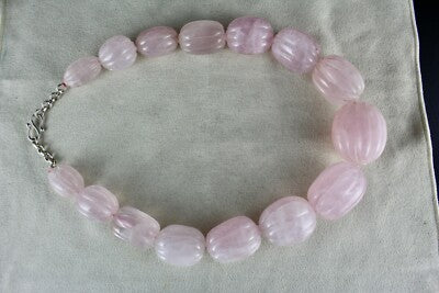 Rose Quartz Beaded Necklace 1955 Ct Natural Gemstone Sterling Silver Clasp