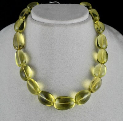 Certified Natural Green Gold Lemon Quartz 727 Carat Necklace Beads Tumble 27mm